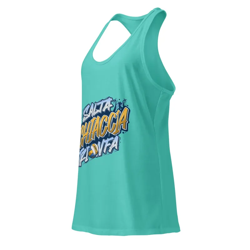 canotta DRACONES blu Tahiti “Salta, Schiaccia, Trionfa” vista laterale, modello slim fit per volley