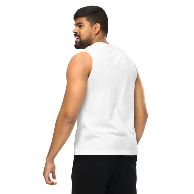 DRACONES white sleeveless t-shirt worn by man, regular fit back view