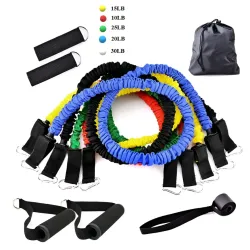 Kit elastici fitness 11 pezzi con maniglie, cavigliere, bande colorate e borsa