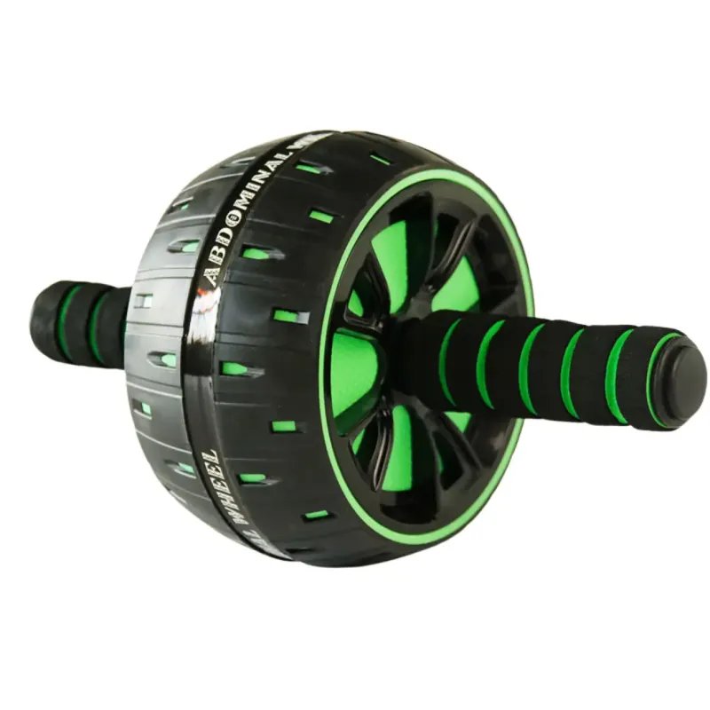Ruota addominale fitness nero e verde con grip antiscivolo