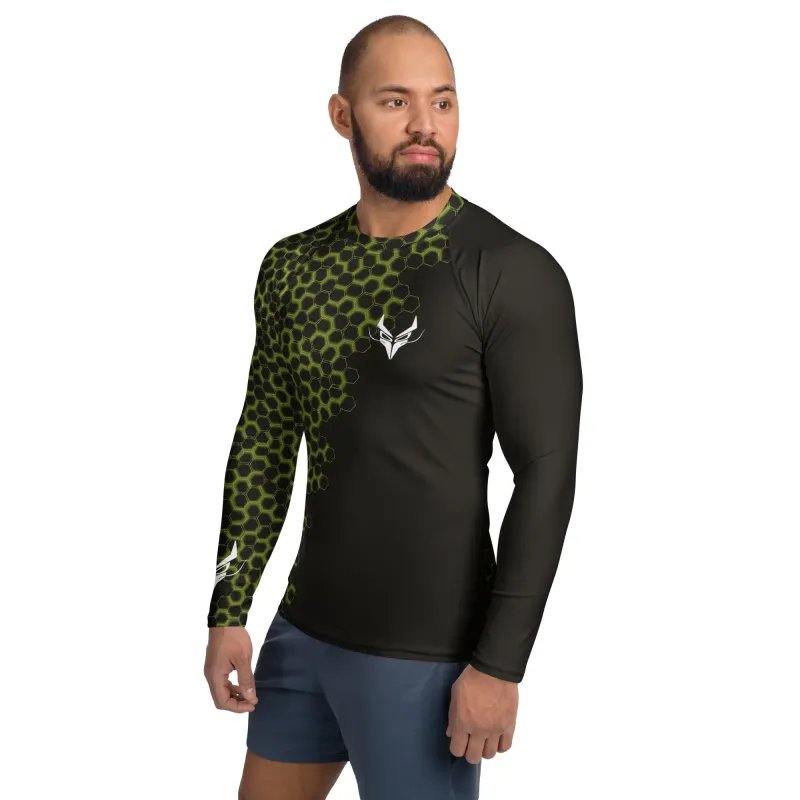 Lato sinistro rashguard tecnica uomo con esagoni verde