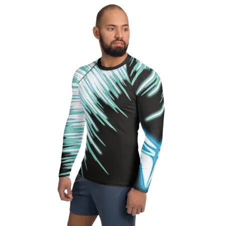 Rashguard CryoBlaze DRACONES lato sinistro, dettagli grafici ghiaccio e fiamme.