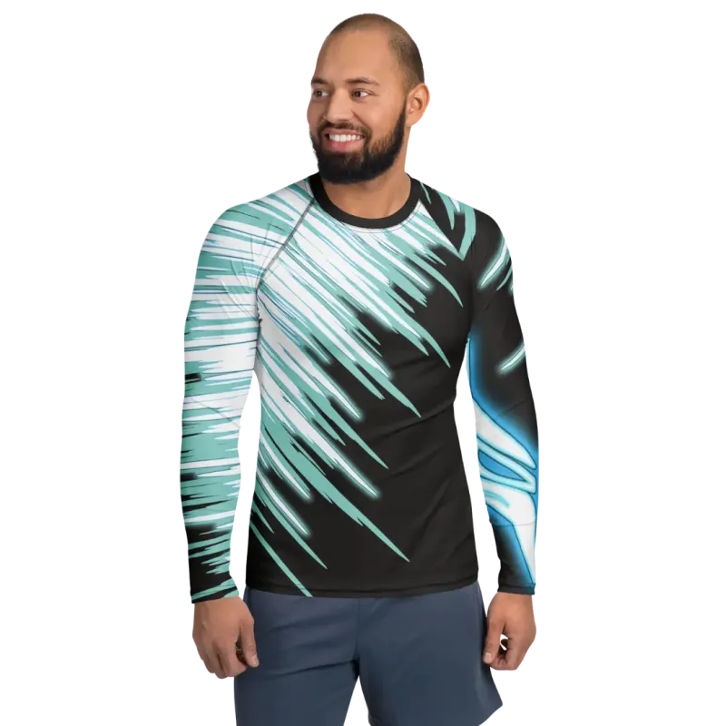 Rashguard CryoBlaze DRACONES vista frontale, design ghiaccio e fuoco di Elisa Salvioni.