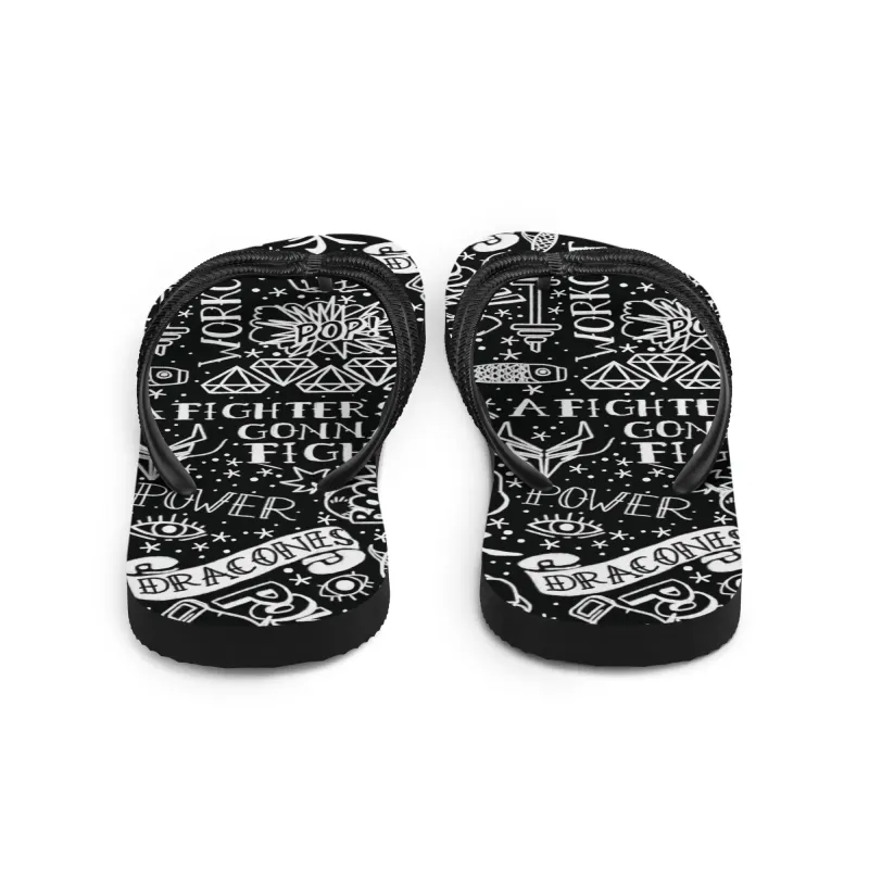Infradito DRACONES InkBlaze Shadow – vista frontale con grafica street bianco e nero