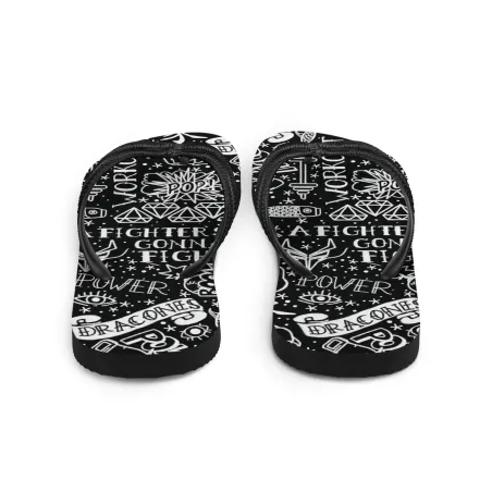 Infradito DRACONES InkBlaze Shadow – vista frontale con grafica street bianco e nero