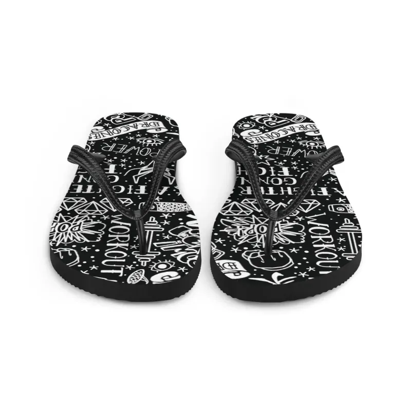 InkBlaze Shadow flip-flops – angled view showing bold street-style graphics