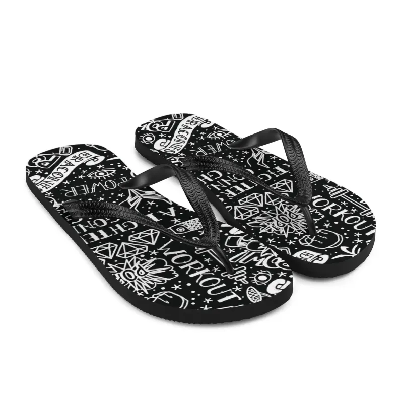 DRACONES sport flip-flops – dynamic view with motivational symbols