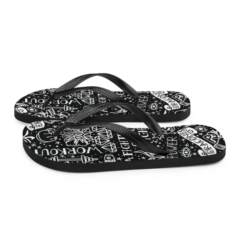 Side profile of InkBlaze Shadow flip-flops – features “A Fighter’s Gonna Fight” print