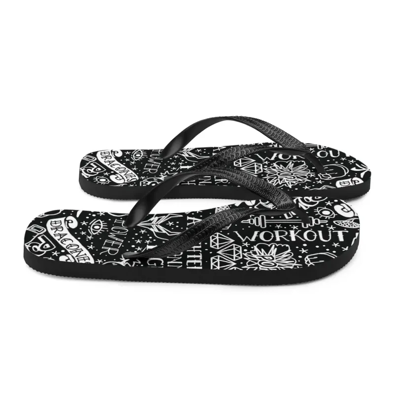 Double side view – DRACONES street flip-flops with bold print