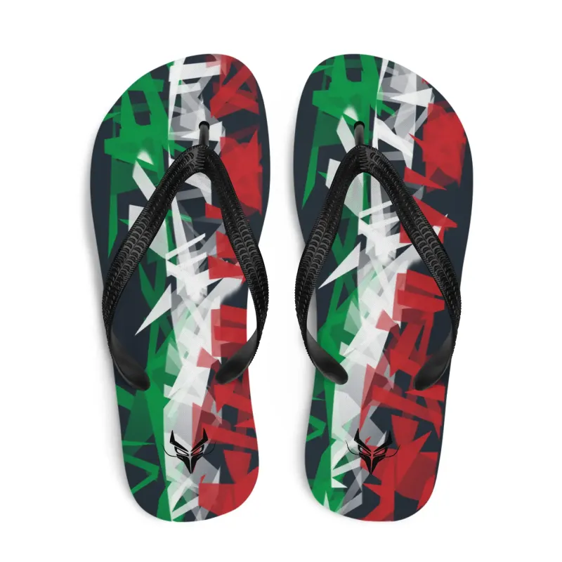 Infradito DRACONES Flagstorm Italia, vista dall’alto, con design astratto tricolore