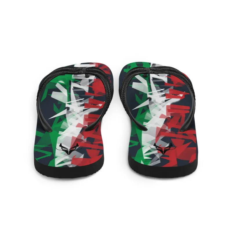 Infradito DRACONES Flagstorm Italia viste frontalmente con pattern astratto e colori della bandiera