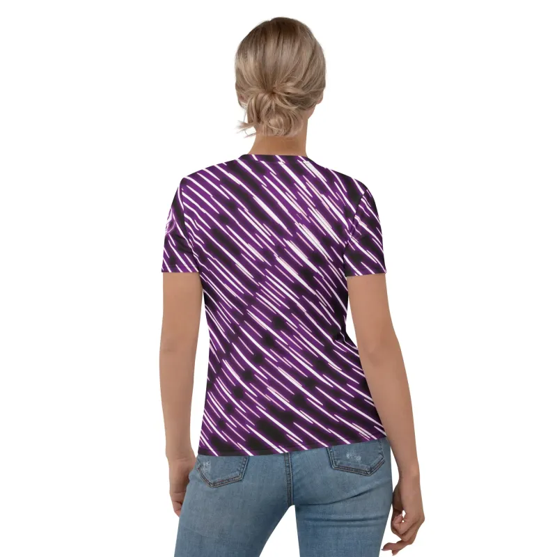Model from behind in the NeonStride T-shirt, showcasing the full pattern