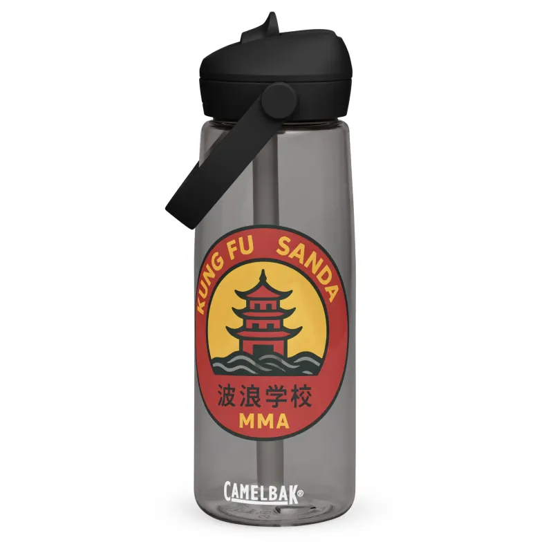 Scuola delle Onde 750 ml CamelBak water bottle with red and yellow logo.