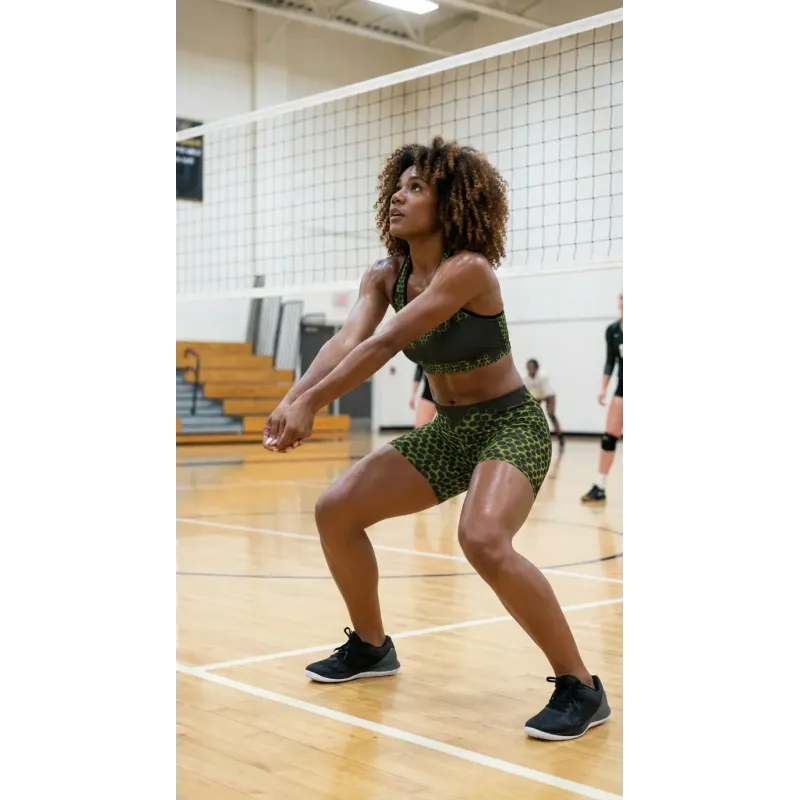 Women’s HexaPulse top and shorts set worn during indoor volleyball training