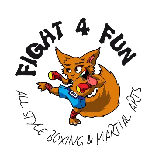 Logo dell'Associazione Sportiva Dilettantistica Fight4Fun con una volpe che indossa guantoni da boxe, rappresentativa di arti marziali e boxe all-style.