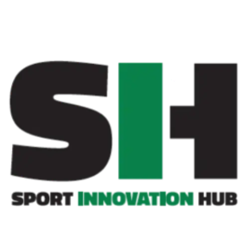 Logo di Sport Innovation Hub con design minimalista verde e nero, rappresenta innovazione nello sport e sviluppo tecnologico.