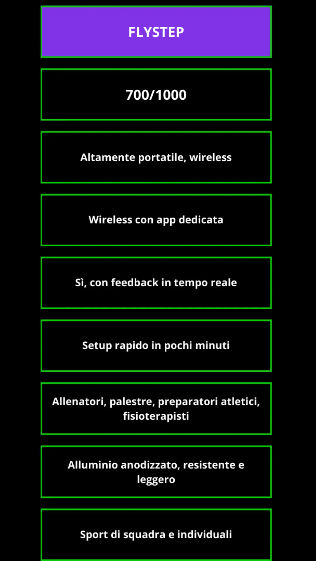 Tabella comparativa delle caratteristiche di FlyStep, il sistema di misurazione portatile.
