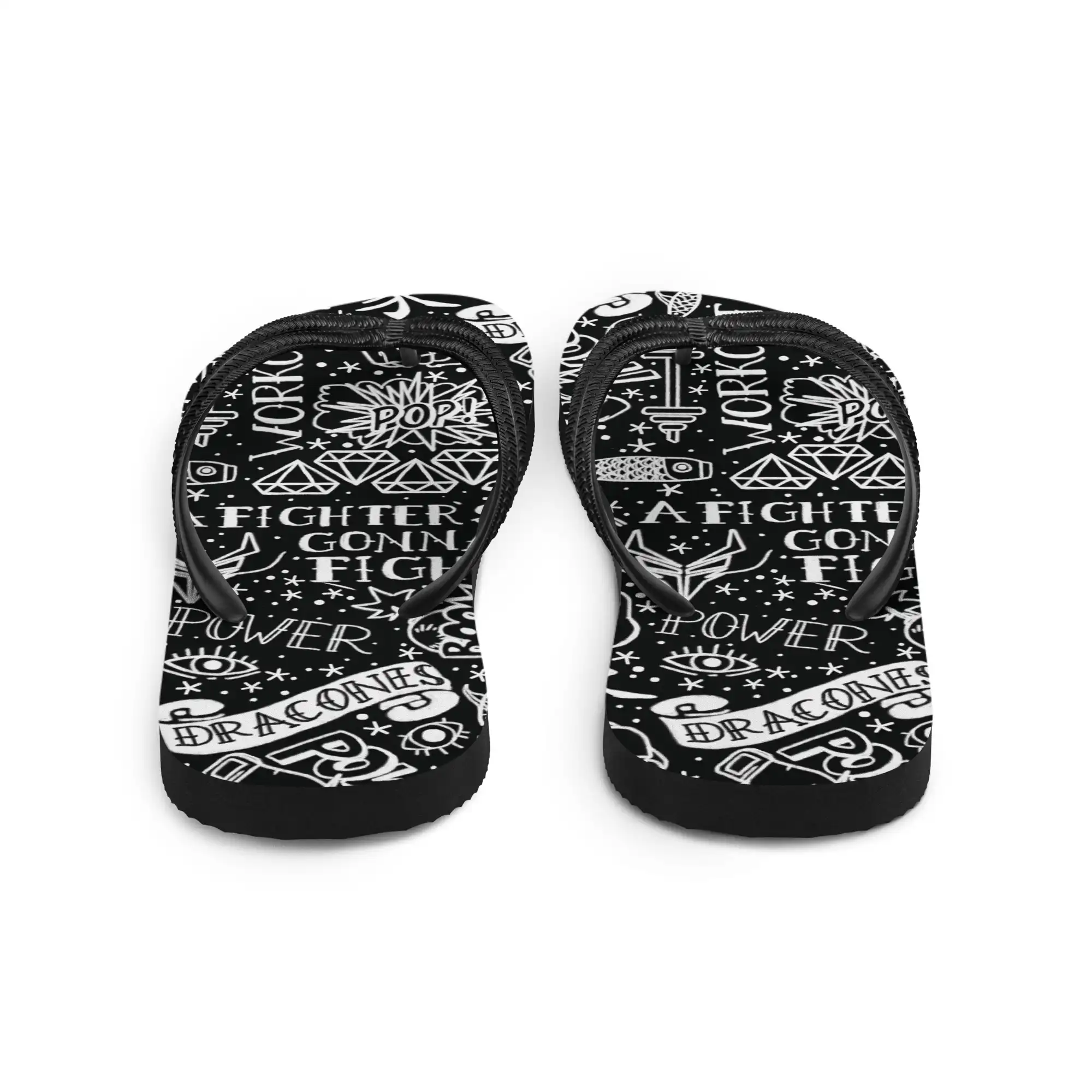Infradito InkBlaze Shadow – Vista Angolata Infradito streetwear con stampa motivazionale e fascette nere