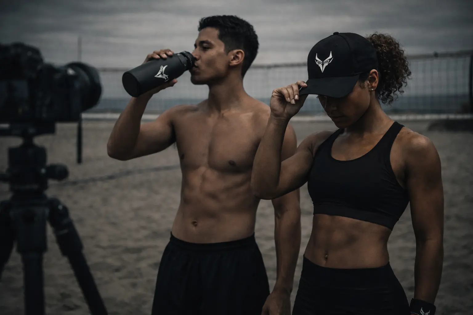 Atleti durante uno shooting sportivo mentre creano contenuti per il proprio personal brand e promuovono prodotti DRACONES