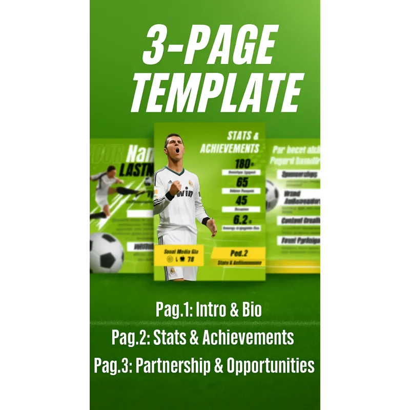 Media kit per calciatori, 3 pagine Canva modificabili per presentarsi a sponsor e brand