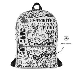 Zaino InkBlaze Light con grafica pop in bianco e nero, perfetto per uno stile urbano e sportivo