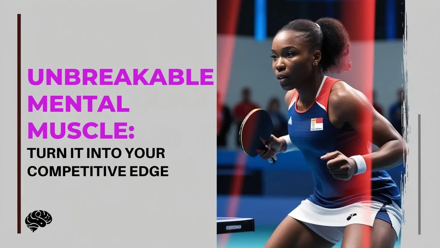 Forza Mentale Infrangibile – Trasforma la Tua Testa nel Vantaggio Decisivo Atleta di ping-pong in azione mentre colpisce la pallina, icona di concentrazione e tenacia mentale.