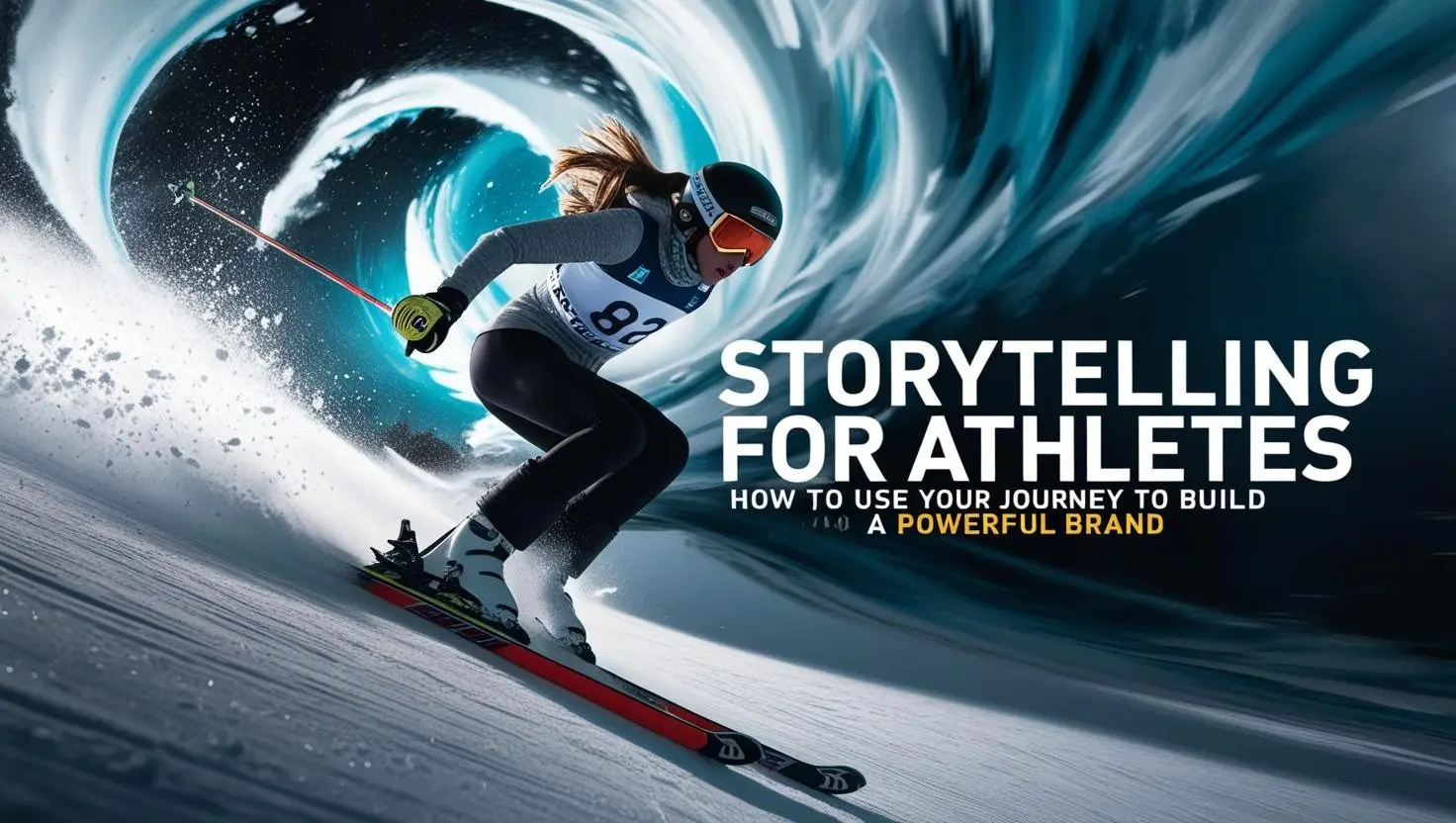 🎿 La Tua Storia Conta: Impara a Usarla per Costruire un Brand Potente Giovane sciatrice in azione su una pista innevata, simbolo di forza, determinazione e storytelling sportivo.